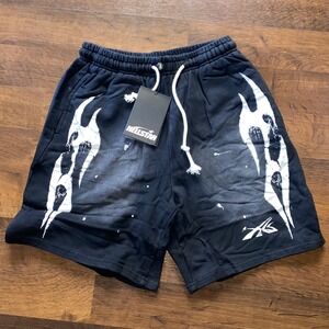 Hellstar Flame SweatShorts  Paint Splatter Black‎ White Cotton Blend M Large NWT